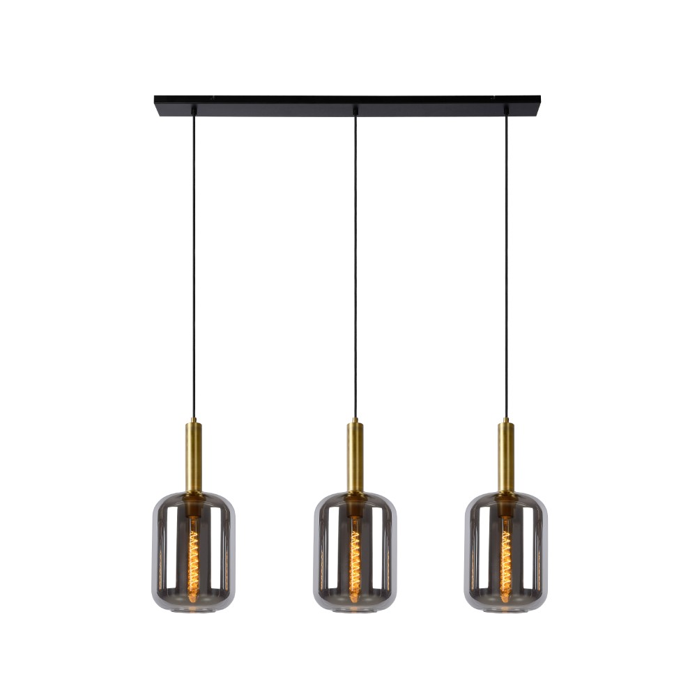 Lucide 3-lichs hanglampJoanet recht goud met smoke glas - 45494/03/65