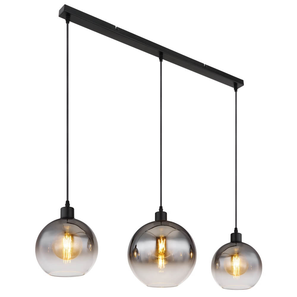 Globo Zwarte hanglamp Newcastle bol smoke glas 3-lichts - 58227-3HB