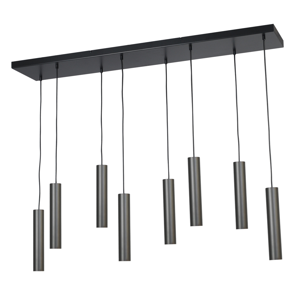 Masterlight Zwarte eetkamer hanglampRun 8-lichts cilinders gunmetal - 2381-05-05-130-25-8