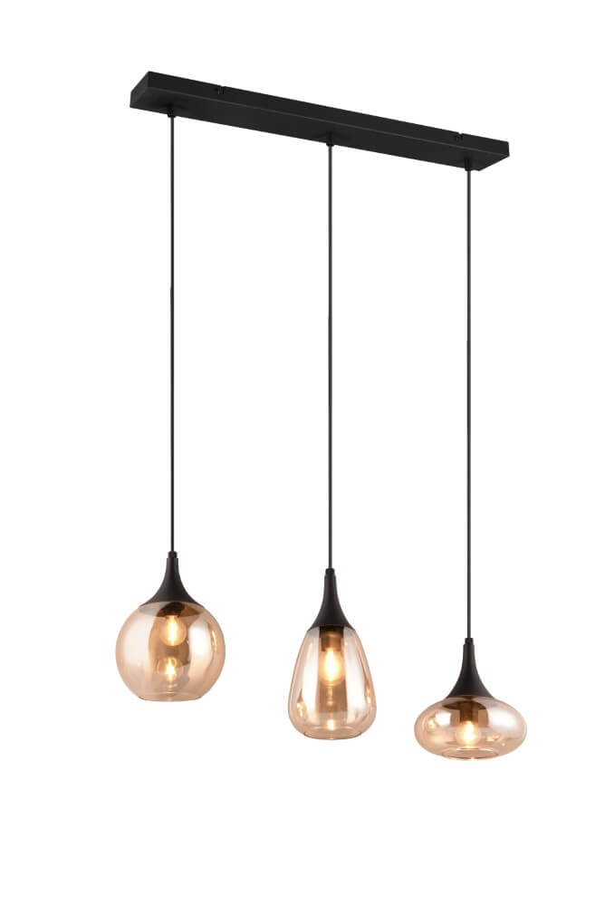 Trio 3-lichts hanglampLumina met amber glas - 317000313