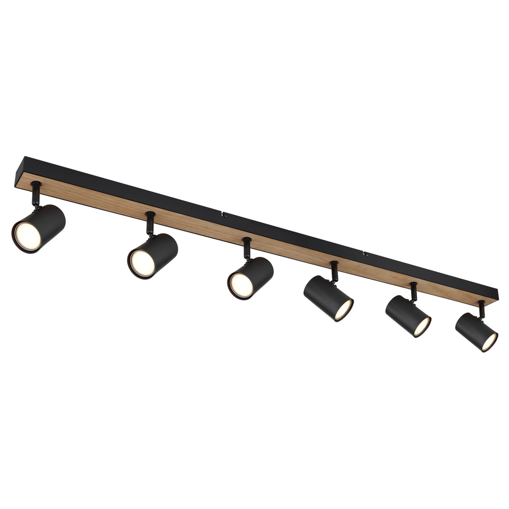 Globo Plafondlamp 6-lichts Robby zwart met hout - 57911-6DBW