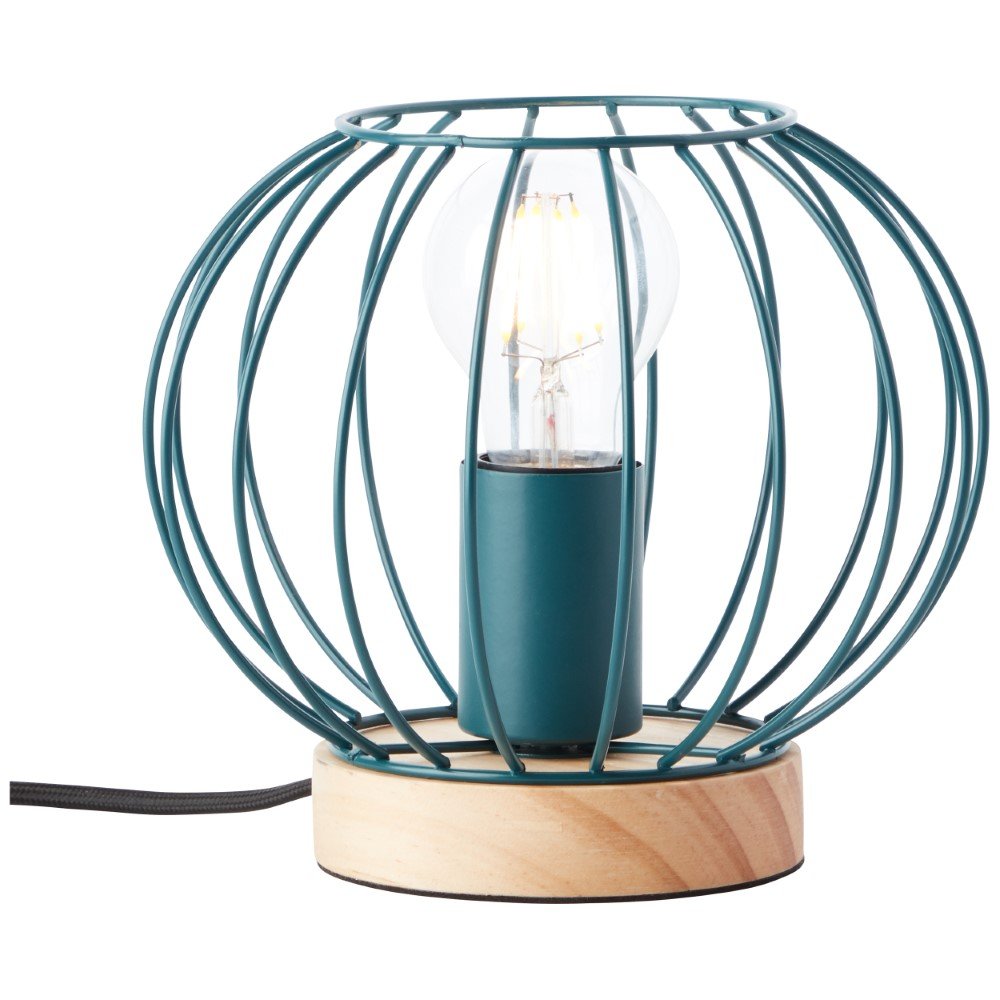Brilliant Draad tafellampjeSorana turquoise met hout - 93044/73