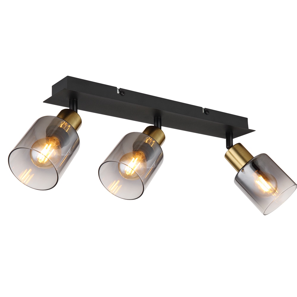 Globo 3-lichts plafondlamp Hollsy zwart met smoke glas - 54310-3