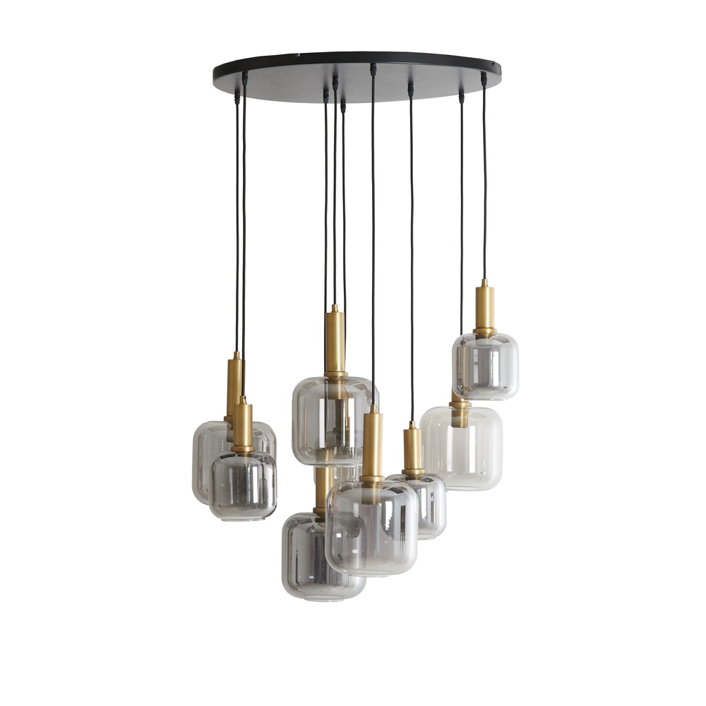 Light & Living Vide hanglamp Lekar 9x E27 - messing met smoke glas - 2949184