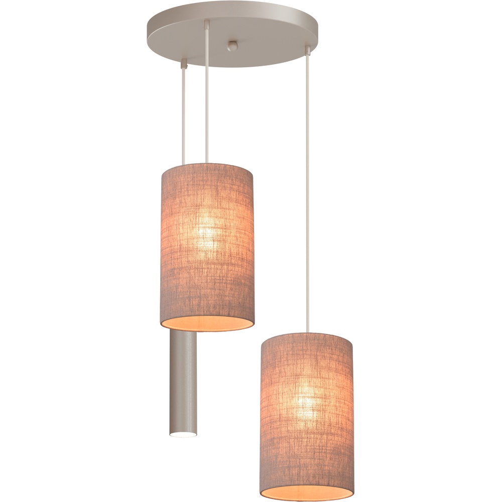 3-lichts hanglamp Lisbourg beige terra met beige grey kap