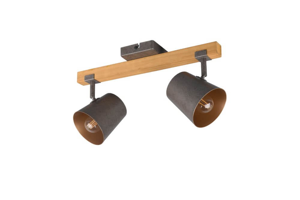 Trio SpotBell 2-lichts antiekgrijs met hout - 801900267