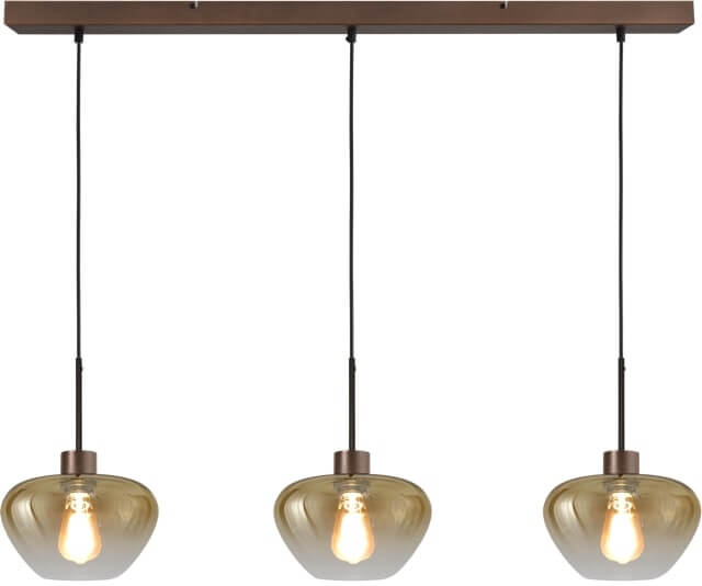 Masterlight 3-lichts hanglamp Genua bruin met goud glas Ø 24cm - 2971-15-15-100-3-24