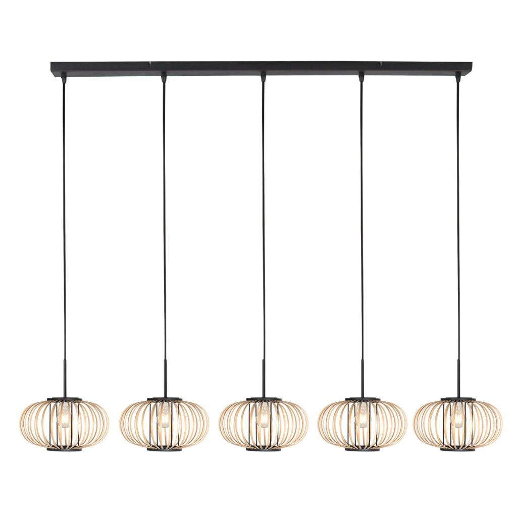 Steinhauer Hanglamp 5-lichts rechtSilva met bamboe kappen - 4529ZW