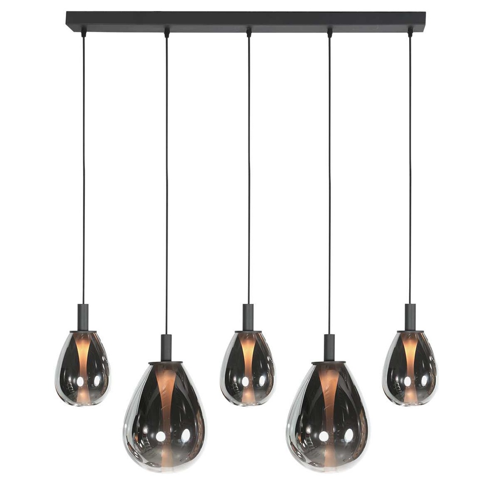 Steinhauer HanglampGlimsy 5-lichts zwart met smoke glas - 4197ZW