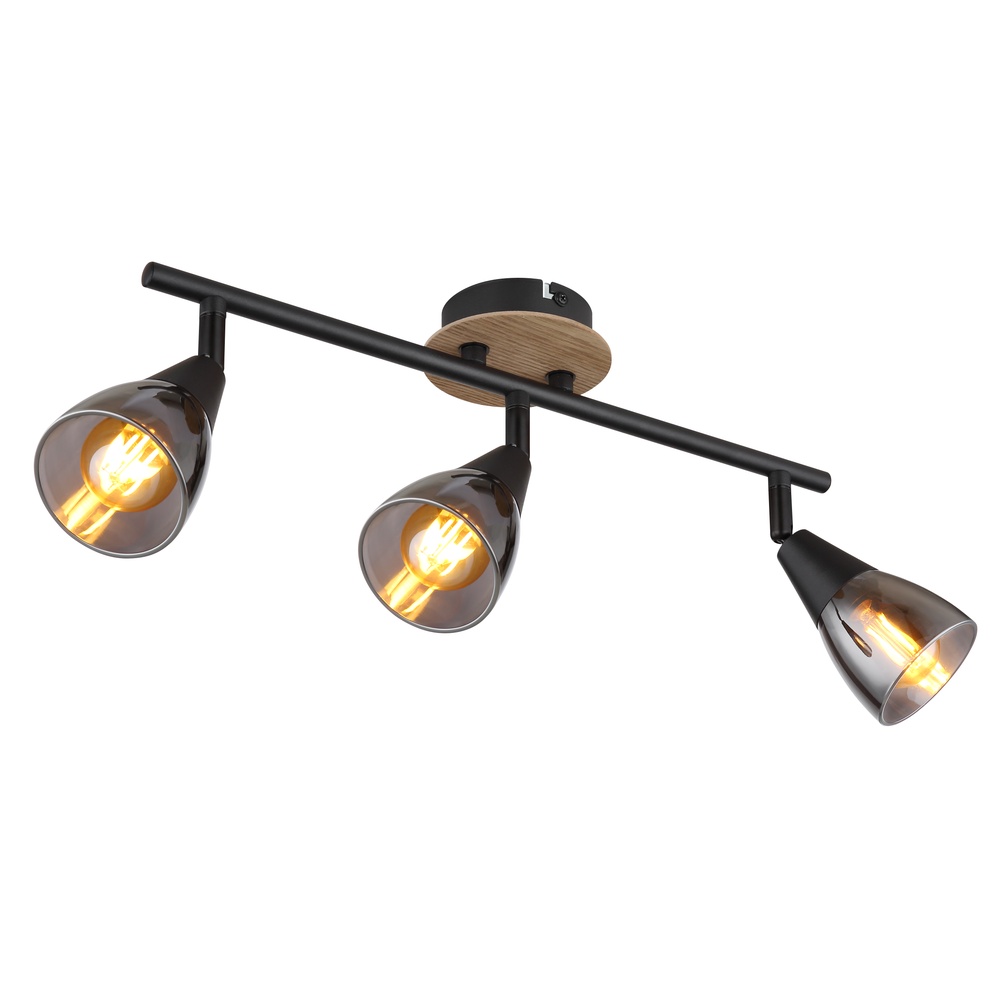 Globo 3-lichts plafondlamp Mubby zwart met houtlook - 54311-3