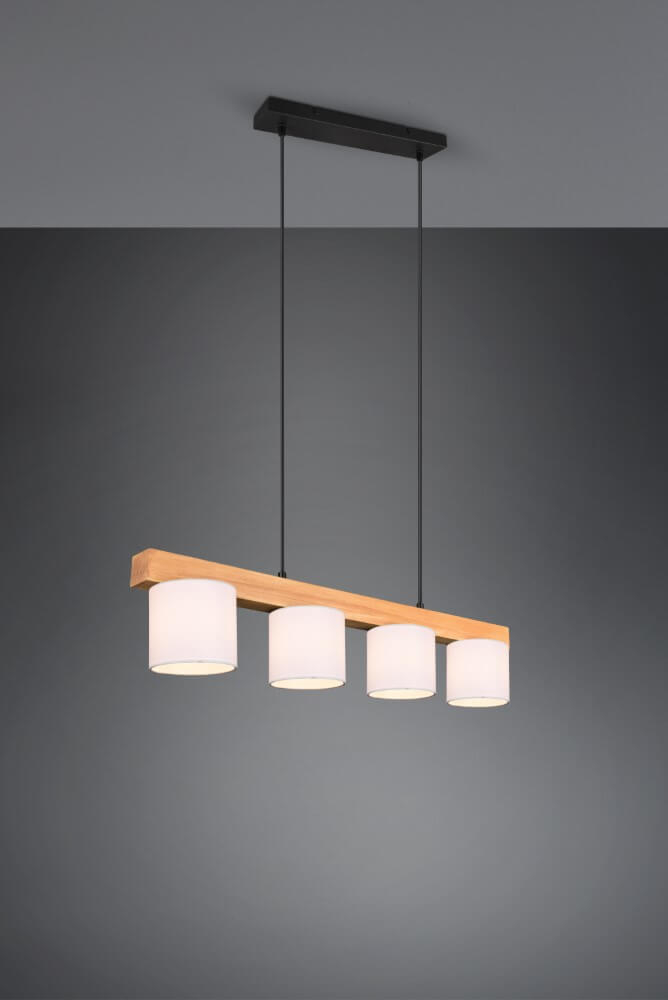 Trio HanglampCameron 4-lichts wit met houtbruin - R30654001