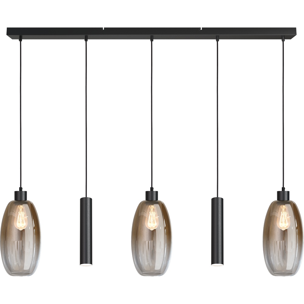 Masterlight Glazen hanglampOlive 3x Ø 18,5cm - 2x Run pendel - zwart - 2431-05-130-5RB20218