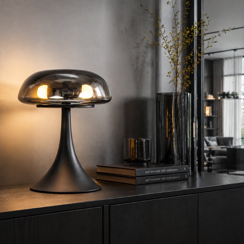 Tafellamp Ancilla zwart met smoke glas
