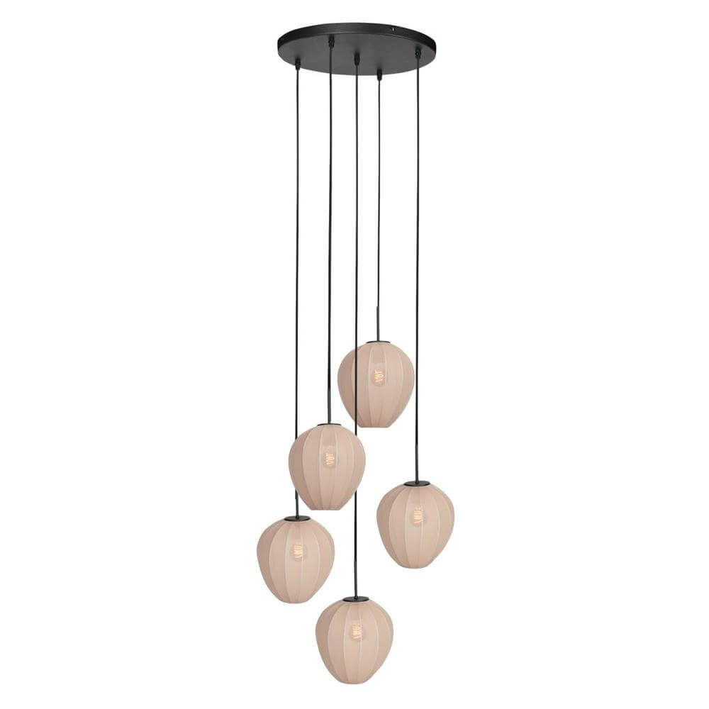 Steinhauer 5-lichts hanglampHaloSwap rond zwart en crème kappen - 4283ZW