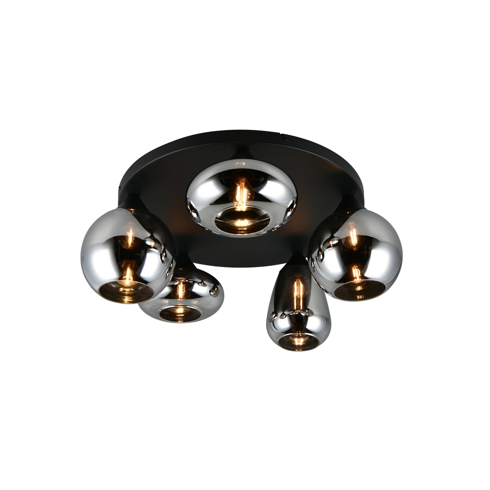 Trio 5-lichts plafondlamp Lumina zwart met smoke glas - 617030532