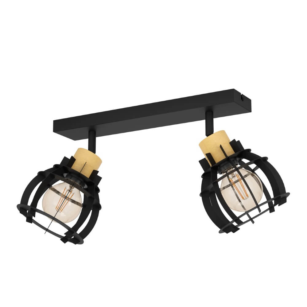 Eglo 2-lichts plafondlampStillington 1 zwart met hout - 43927 afbeelding