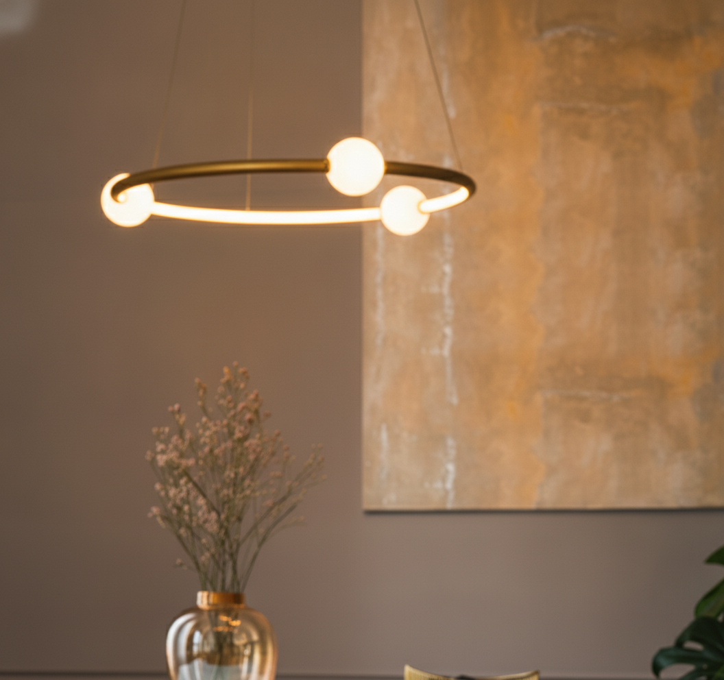Lyora HanglampCelia goud met wit rond horizontaal - 110150