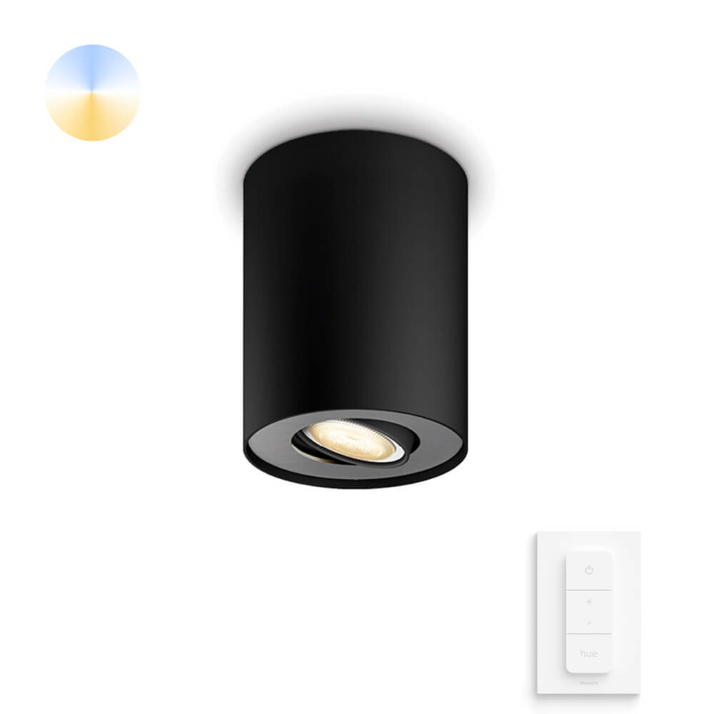 Philips Plafondspot Hue Pillar - White Ambiance 1-lichts zwart met schakelaar - 929003046501