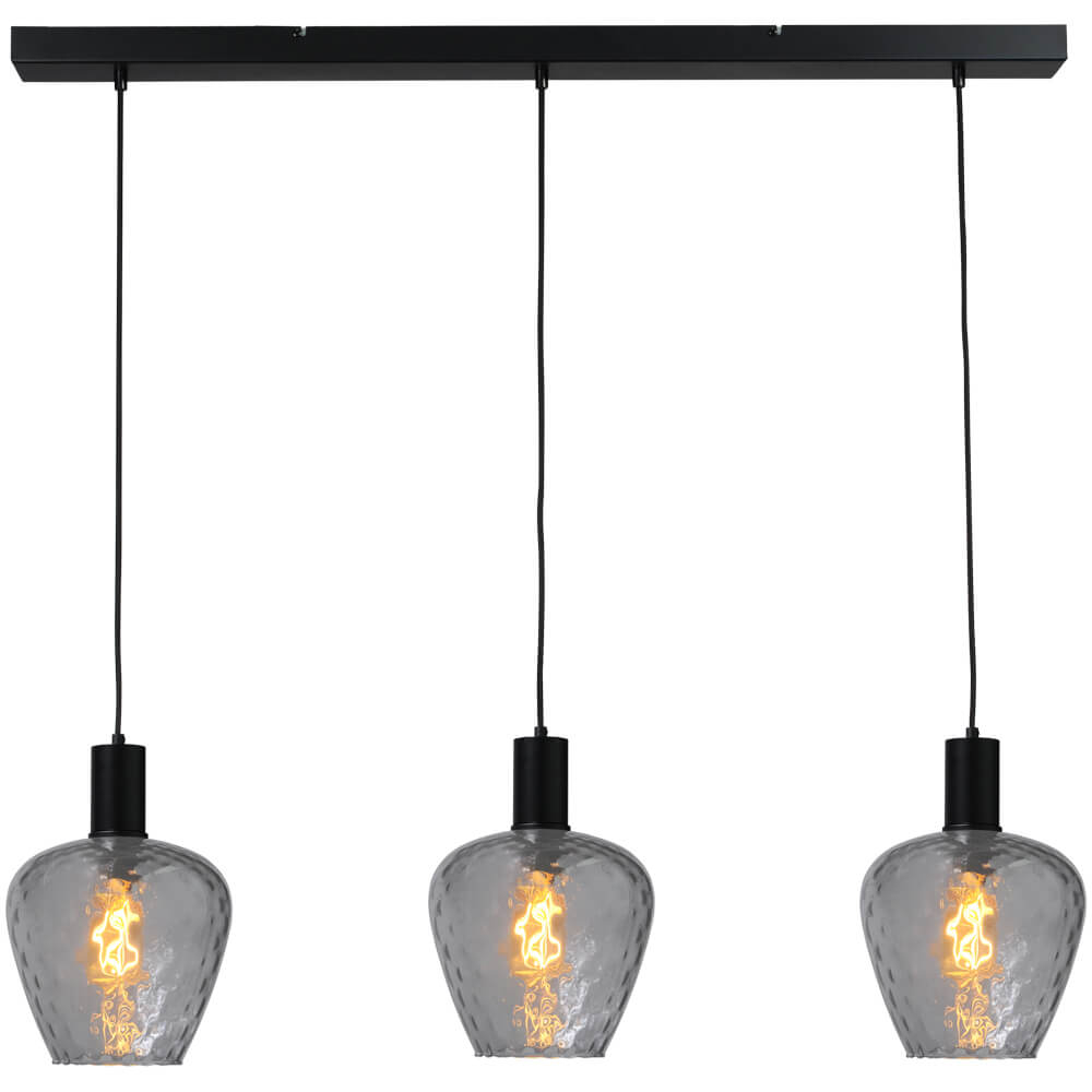 Masterlight 3-lichts hanglamp - zwart - Porto met Diamond smoke glazen - 2711-05-05-100-3-5