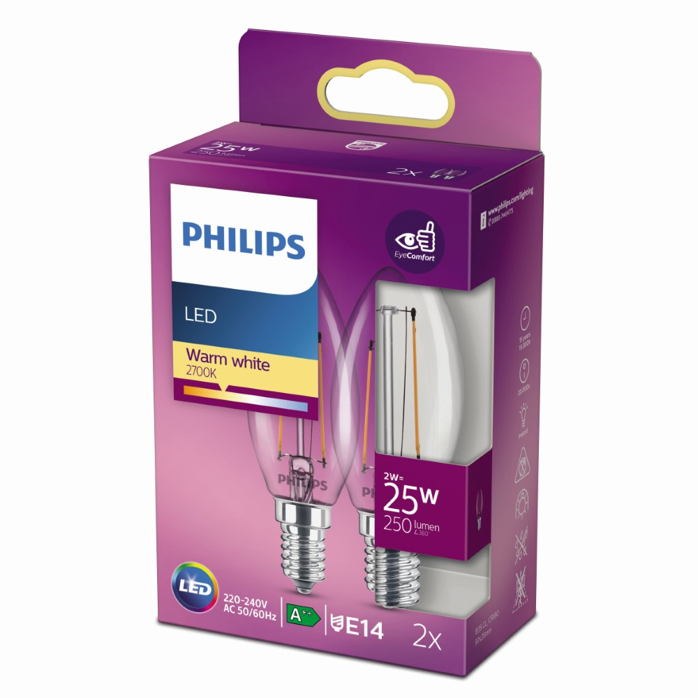 Philips 2W - E14 - 2700K - 250 lumen set van 2 - 929001238341