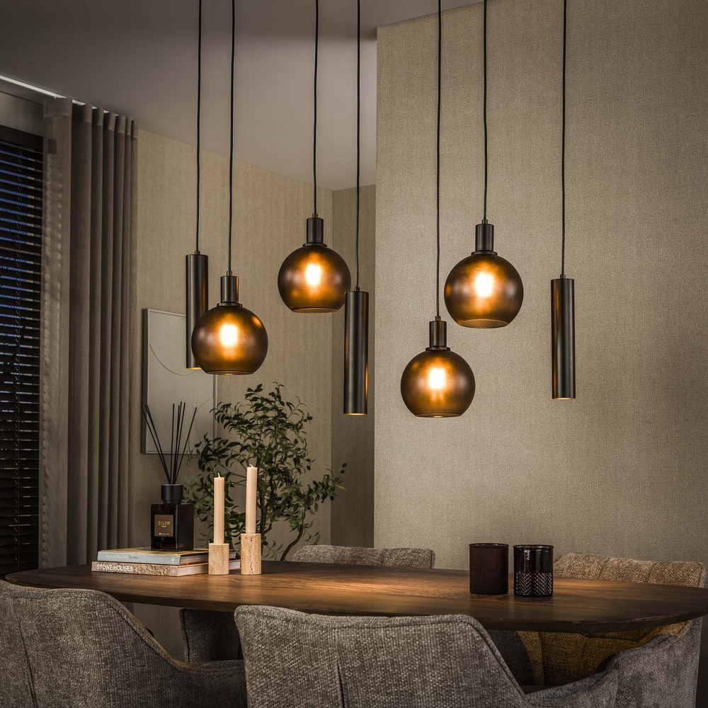 Lyora Hanglamp eettafelSfera met glazen bollen en pendels - 7912/90F
