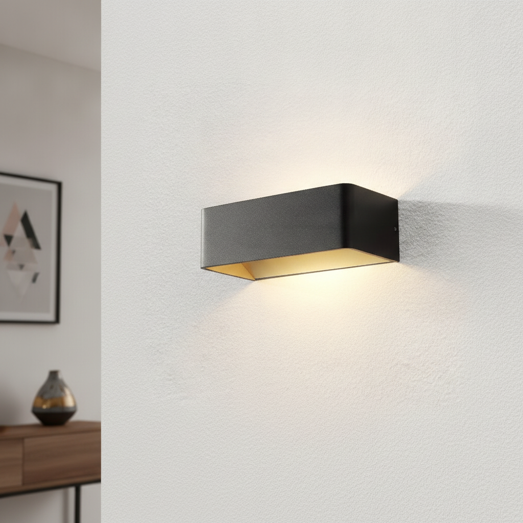 Artdelight Design wandlamp Mainz rechthoek zwart goud - WL MAINZ ZW-MG