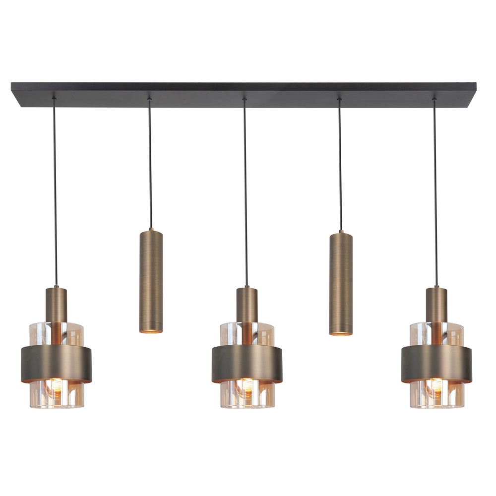 Highlight 5-lichts hanglamp Marrone zwart met koper brons - H5684.01