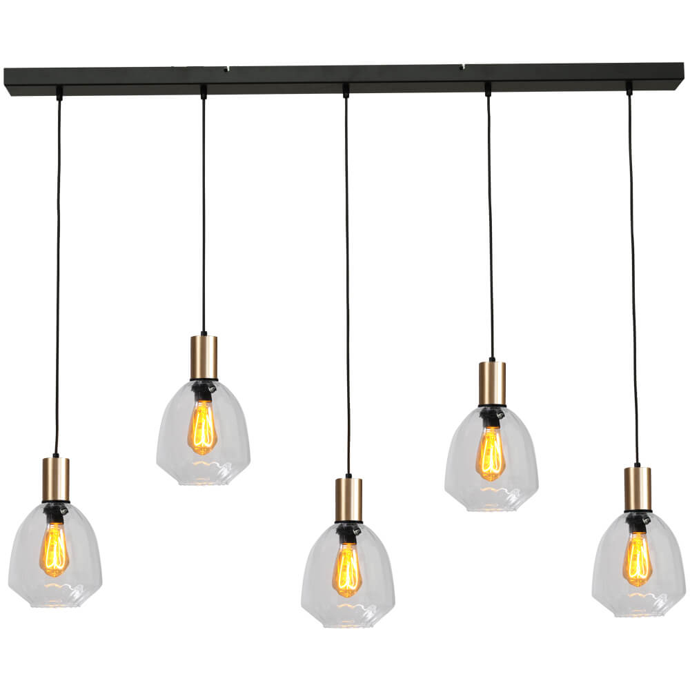 Masterlight 5-lichts hanglamp - goud - Porto met Nicolette clear glazen - 2711-05-02-130-5-12