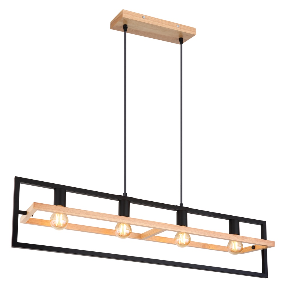 Globo 4-lichts hanglamp Erica zwart met hout - 15575-4H