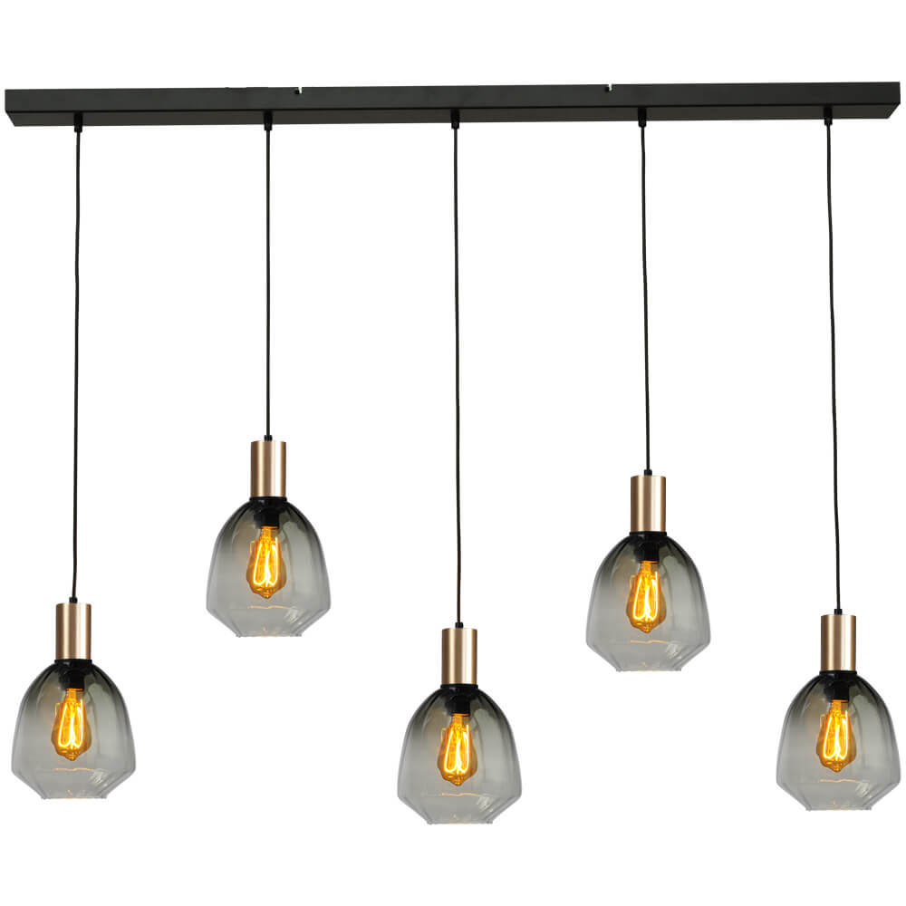 Masterlight 5-lichts hanglamp - goud - Porto met Nicolette green glazen - 2711-05-02-130-5-14