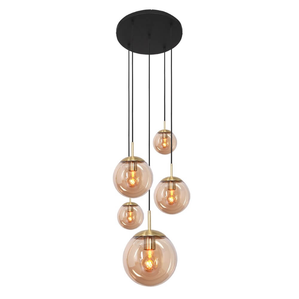 Steinhauer 5-lichts vide hanglampBolique goud met amber glas - 2730ME