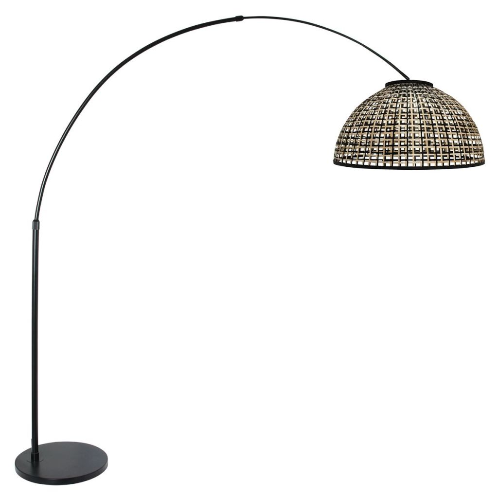Steinhauer Zwarte booglampNox Light met bamboe kap Ø60cm - 4561ZW