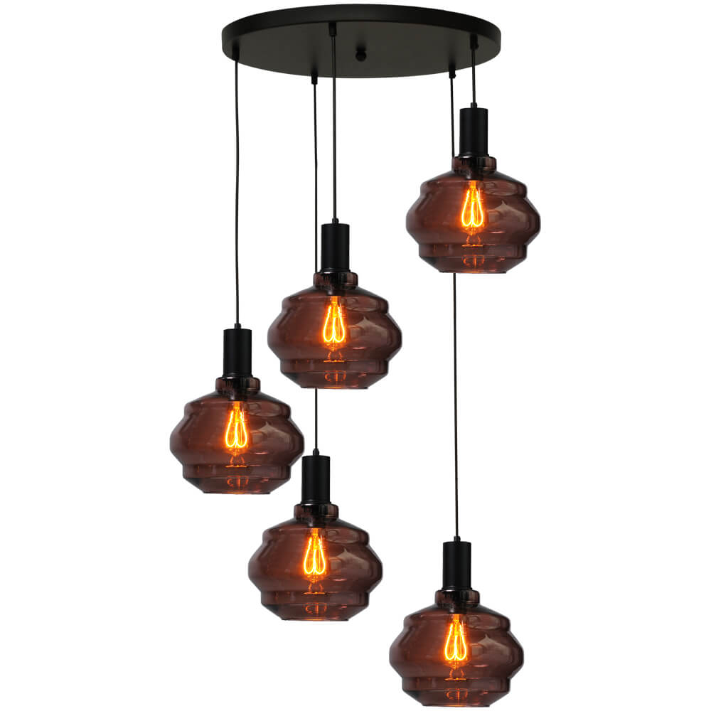 Masterlight 5-lichts vide hanglamp - zwart - Porto met Ball red glazen - Ø 24cm - 2712-05-05-50-5-1