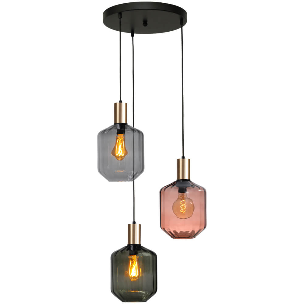 Masterlight 3-lichts vide hanglamp - goud - Porto met Jagger glazen - 2712-05-02-35-3-901