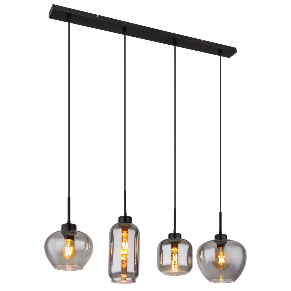 Globo 4-lichts hanglamp Matt zwart met smoke glas - 15549-4SH