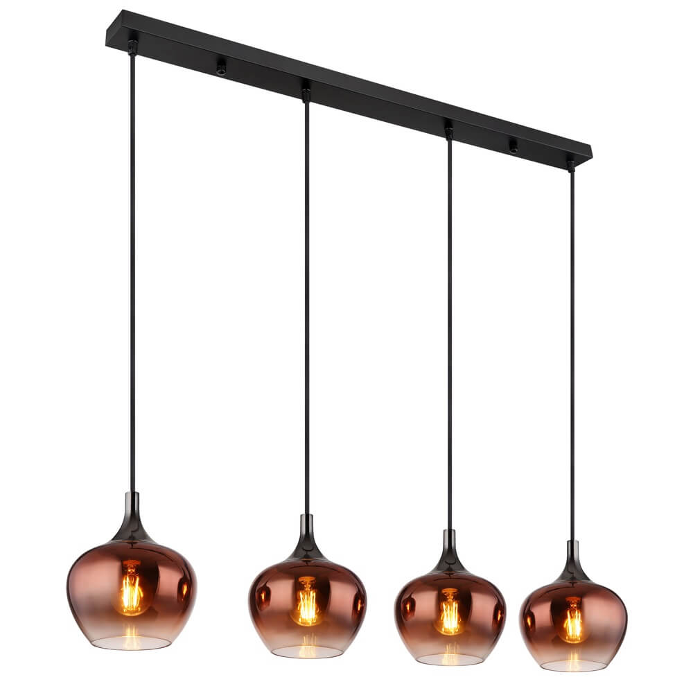 Globo Zwarte hanglamp Maxy met rood glas 4-lichts - 15548-4HG