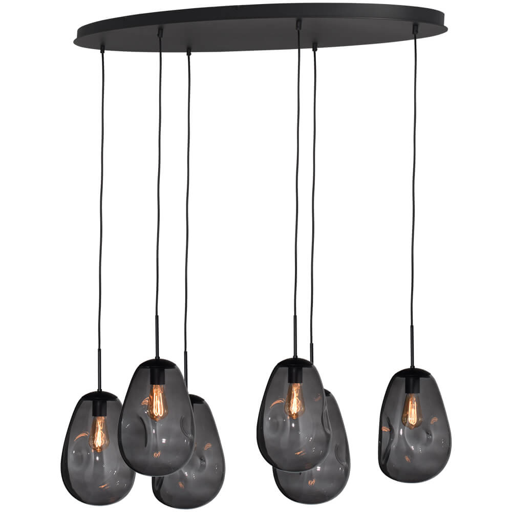 Masterlight Hanglamp Lava Oval 6x smoke glas Ø 22,5cm - 2764-05-130-50-60560