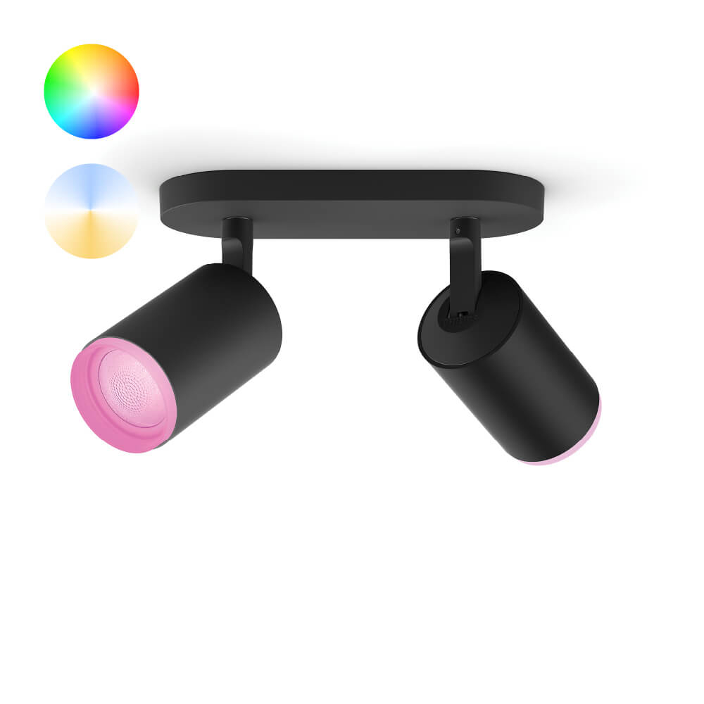 Philips Dubbele spot Hue Fugato - White and color zwart - 929003810001