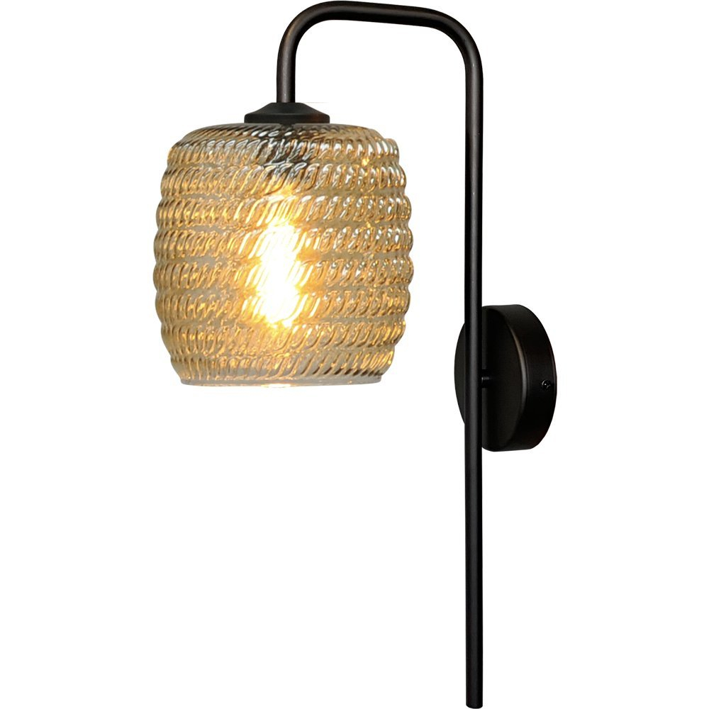 Masterlight Zwarte wandlamp Quinto met geribd glas - 3262-05-05-1