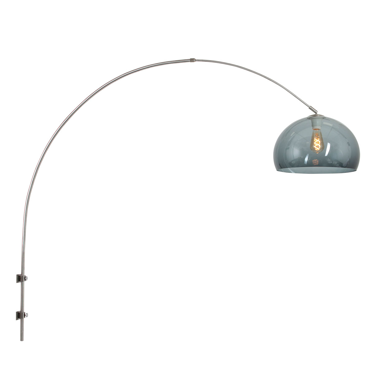 Steinhauer Wand booglampSparkled RVS met smoke kap - 8201ST