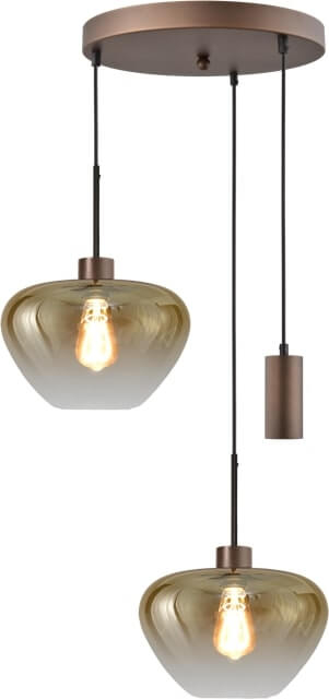 Masterlight 3-lichts hanglamp Genua bruin met 2x goud glas Ø 29cm en 1 pendel - 2972-15-15-35-3MC129