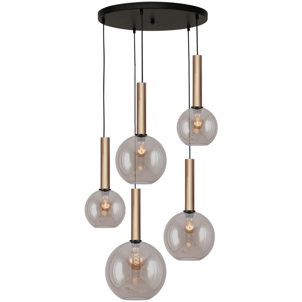 Masterlight Vide hanglamp Bella 2 5-lichts met gouden glazen - 2982-02-50-5-02-221