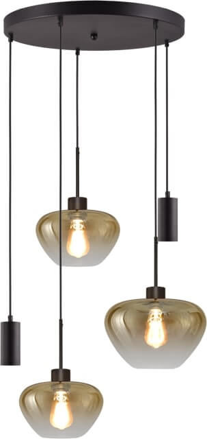 Masterlight 5-lichts hanglamp Genua zwart met 2x goud glas Ø 24cm - 1x Ø 29cm en 2x pendel - 2972-05-05-50-5MB249