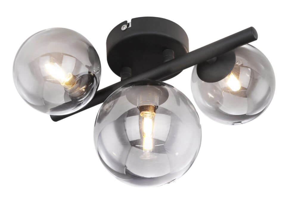 Globo Zwarte plafondlamp met smoke glas Riha - 56133-3W