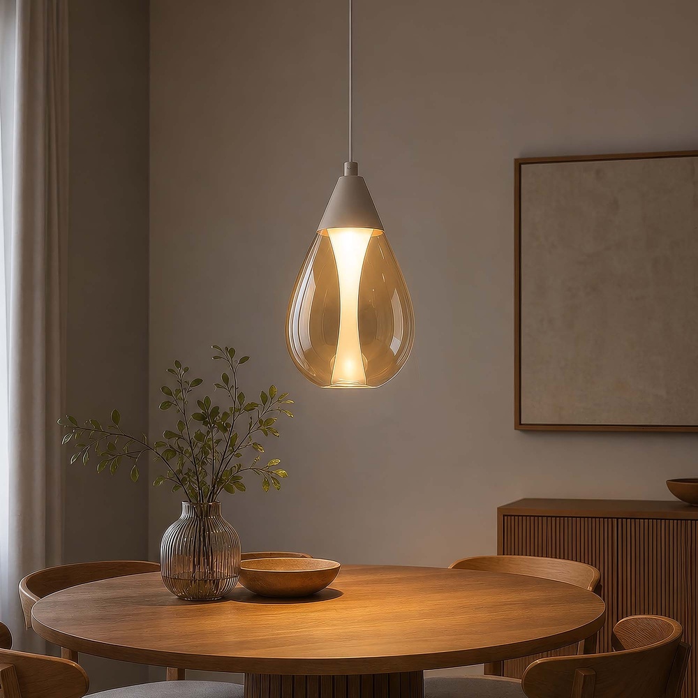 Design hanglamp Pear enkel zand bruin Searchlight 5,05342E+12