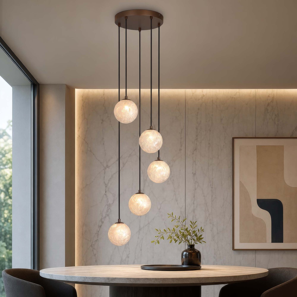 Design hanglamp Frosty 5-lichts brons Searchlight 5,05342E+12