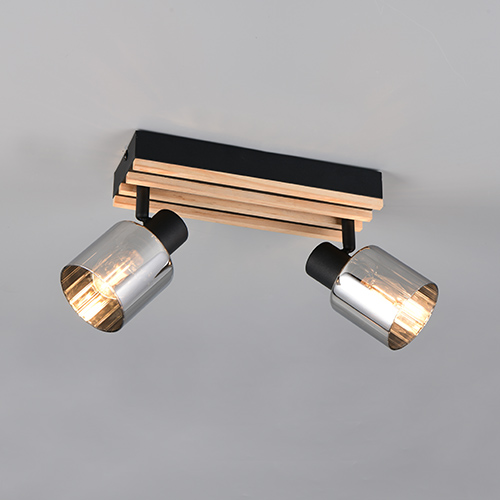 Trio Plafondlamp 2-lichtsTravia zwart met hout - R86532032