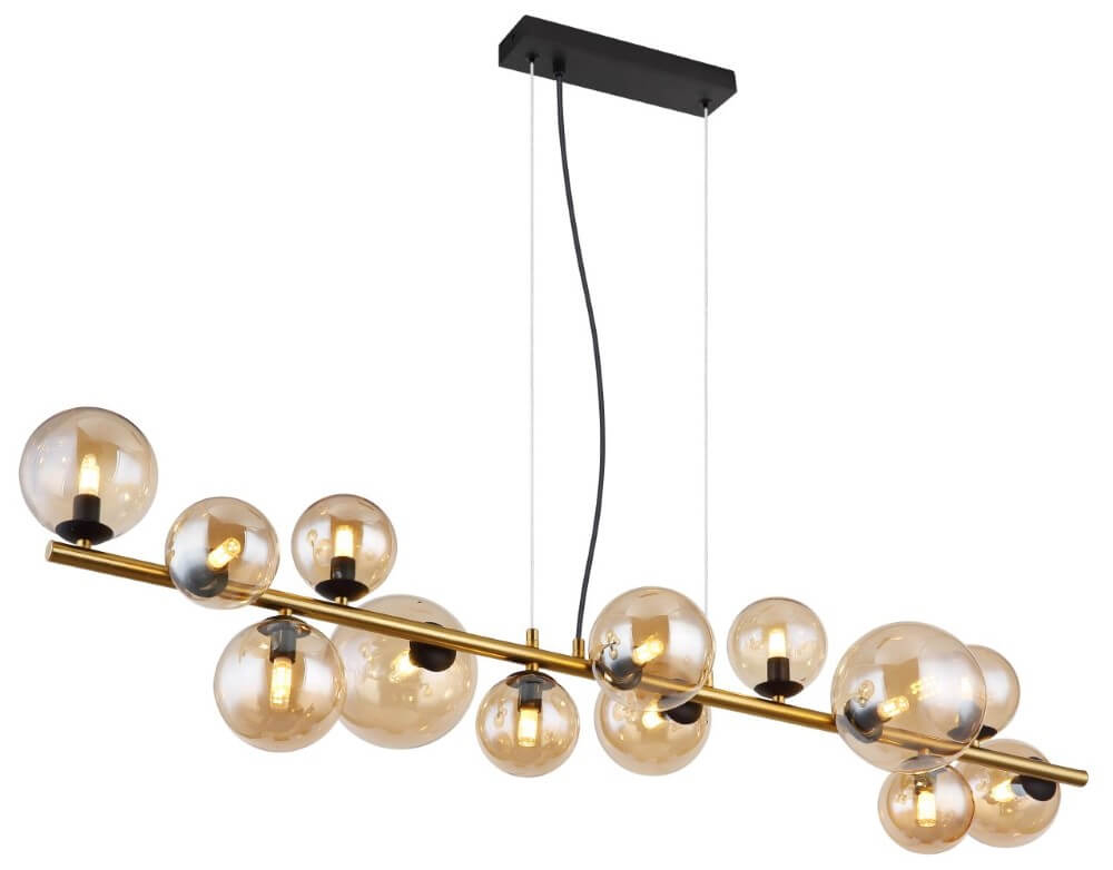 Globo Gouden hanglamp Riha design met amber glas - 56135-13H