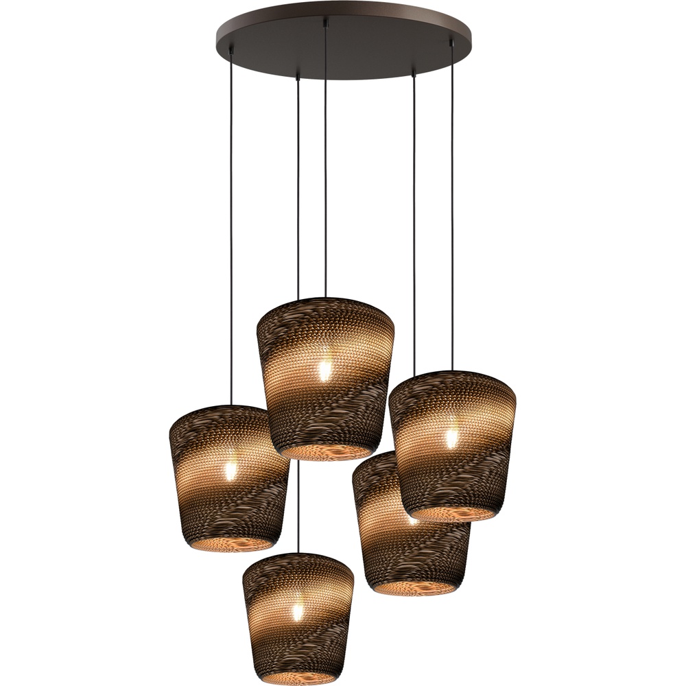 Masterlight Hanglamp Carta Moody 5x Ø34cm Think Paper kap - cacao - 2542-15-70-5-05-34
