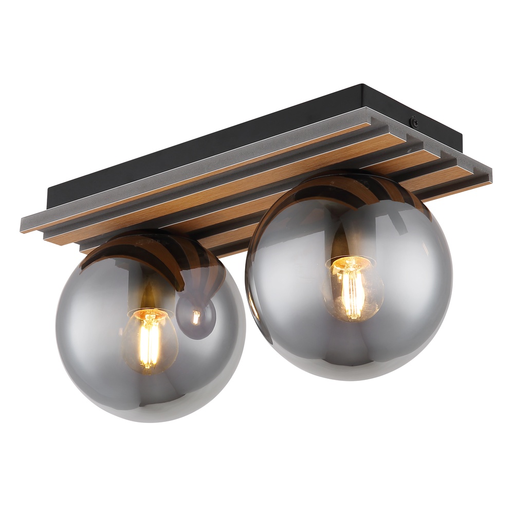Globo PlafondlampParsons 2-lichts zwart met hout - 54343-2
